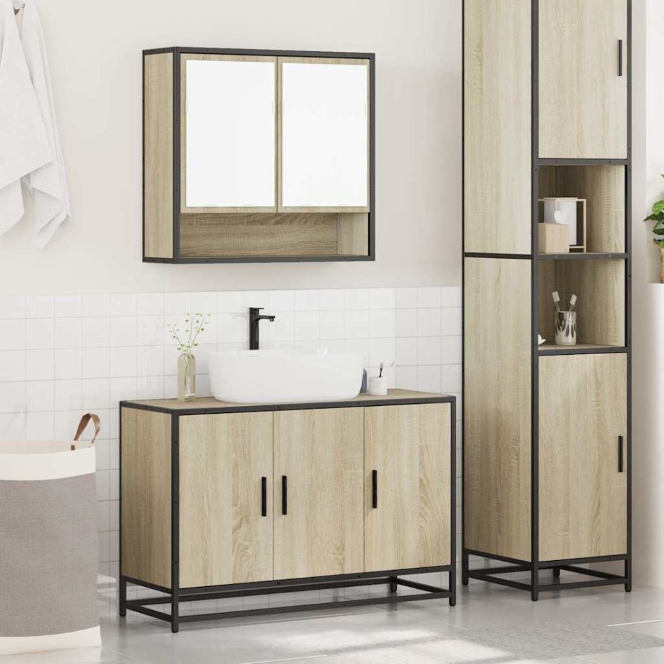 Set de muebles de baño 2 pzas madera contrachapada roble