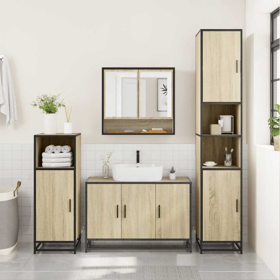 Set de muebles de baño 2 pzas madera contrachapada roble