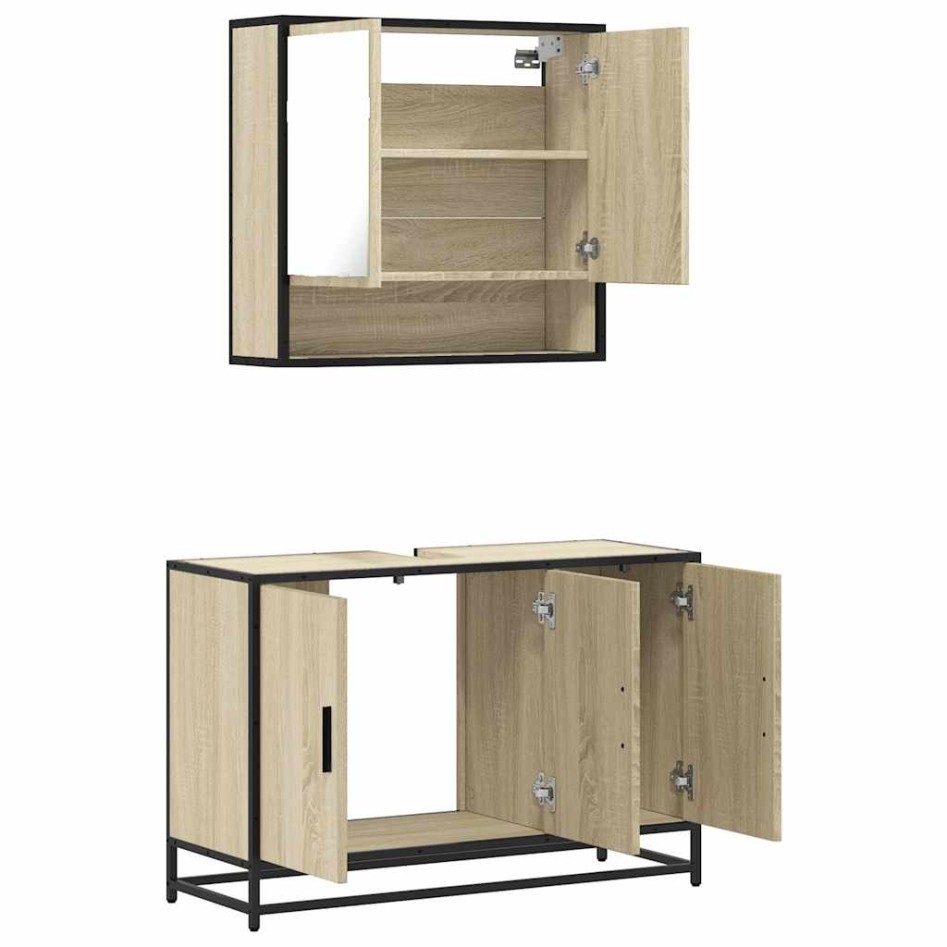 Set de muebles de baño 2 pzas madera contrachapada roble