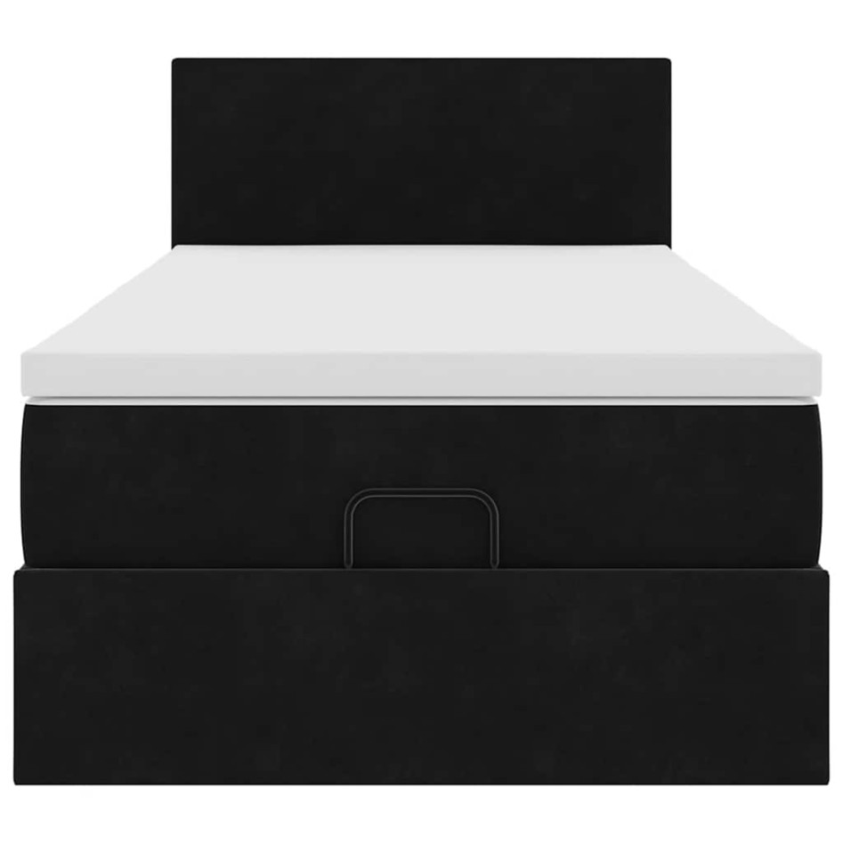 Estructura de cama otomana colchón terciopelo negro
