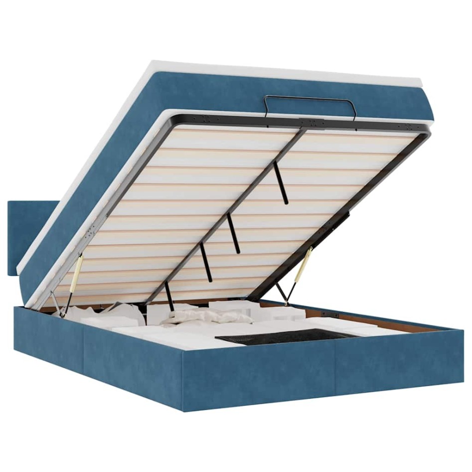 Estructura de cama otomana con colchón azul oscuro 140x200