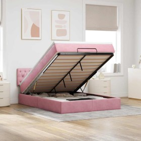 Estructura cama otomana con colchón terciopelo rosa 140x190