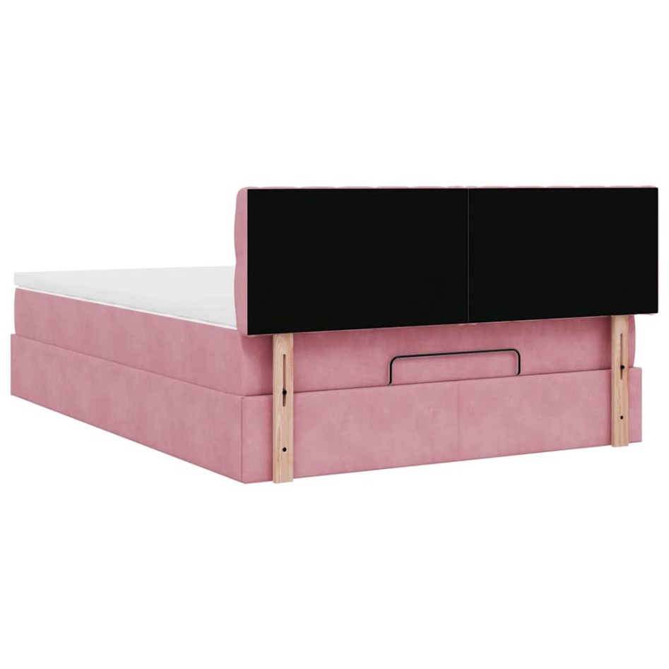 Estructura cama otomana con colchón terciopelo rosa 140x190