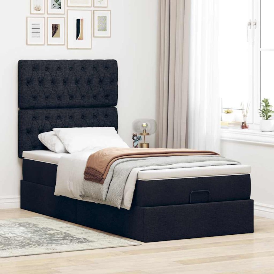 Cama otomana con colchón negra 90x200 cm