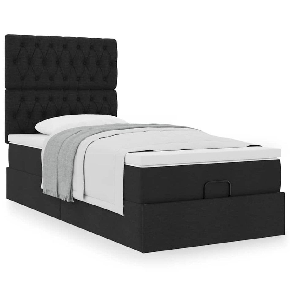 Cama otomana con colchón negra 90x200 cm
