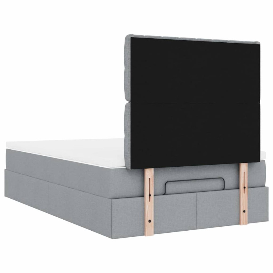 Estructura de cama otomana colchón tela gris claro