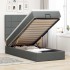 Cama otomana con colchón y LED tela gris oscuro