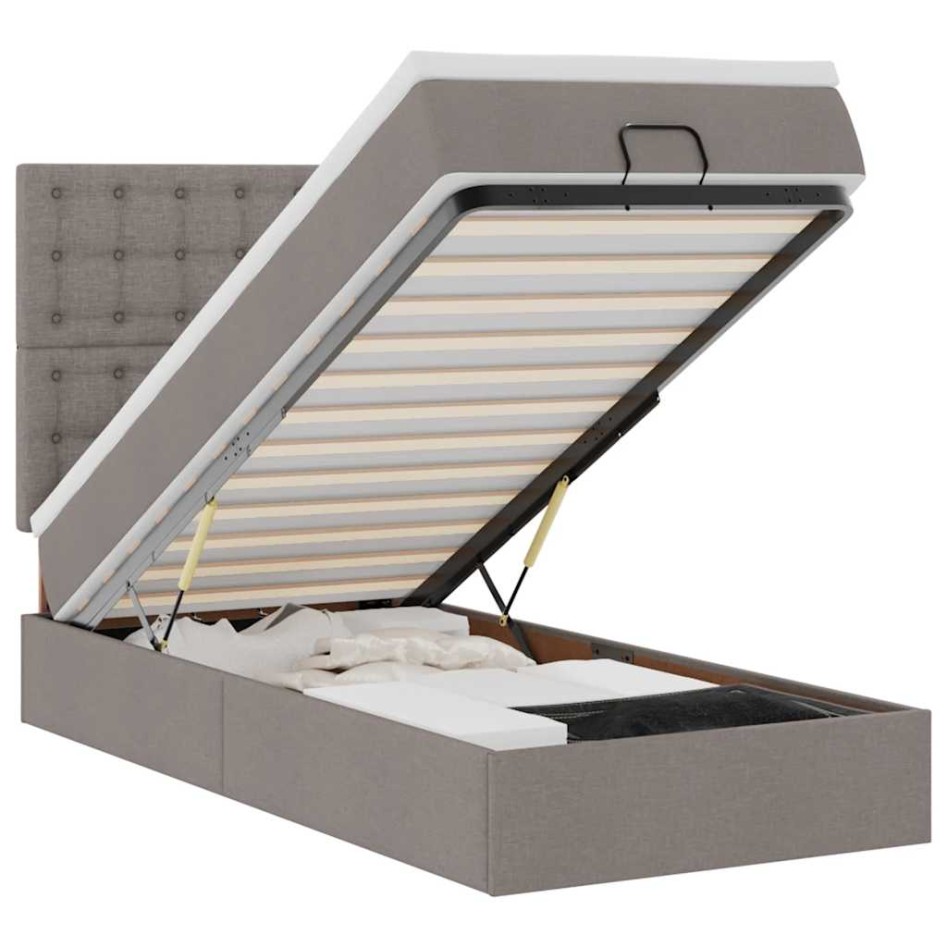 Cama otomana con colchón y luces LED tela gris taupé 90x200