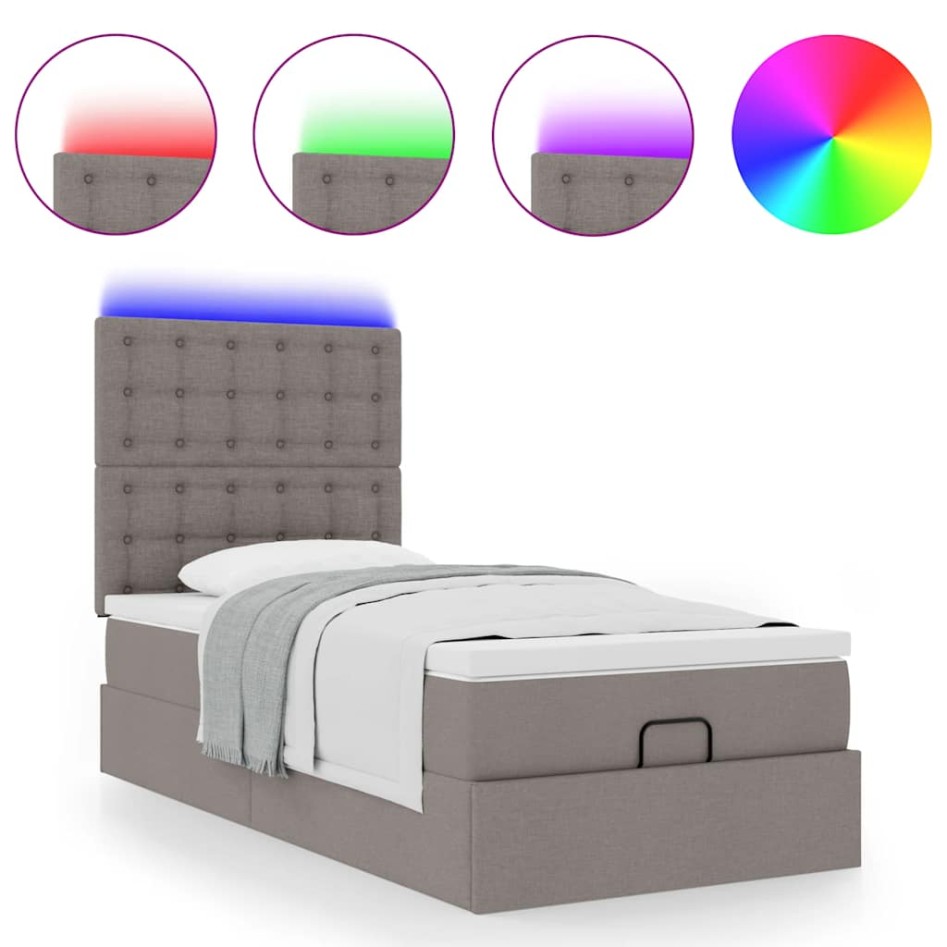 Cama otomana con colchón y luces LED tela gris taupé 90x200