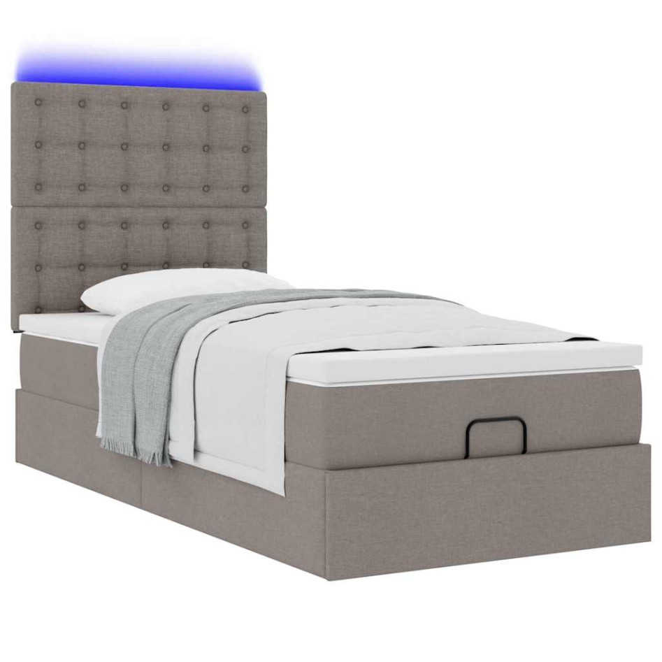 Cama otomana con colchón y luces LED tela gris taupé 90x200