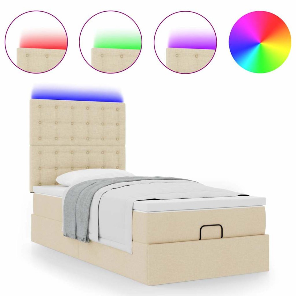 Estructura de cama otomana con colchón tela crema