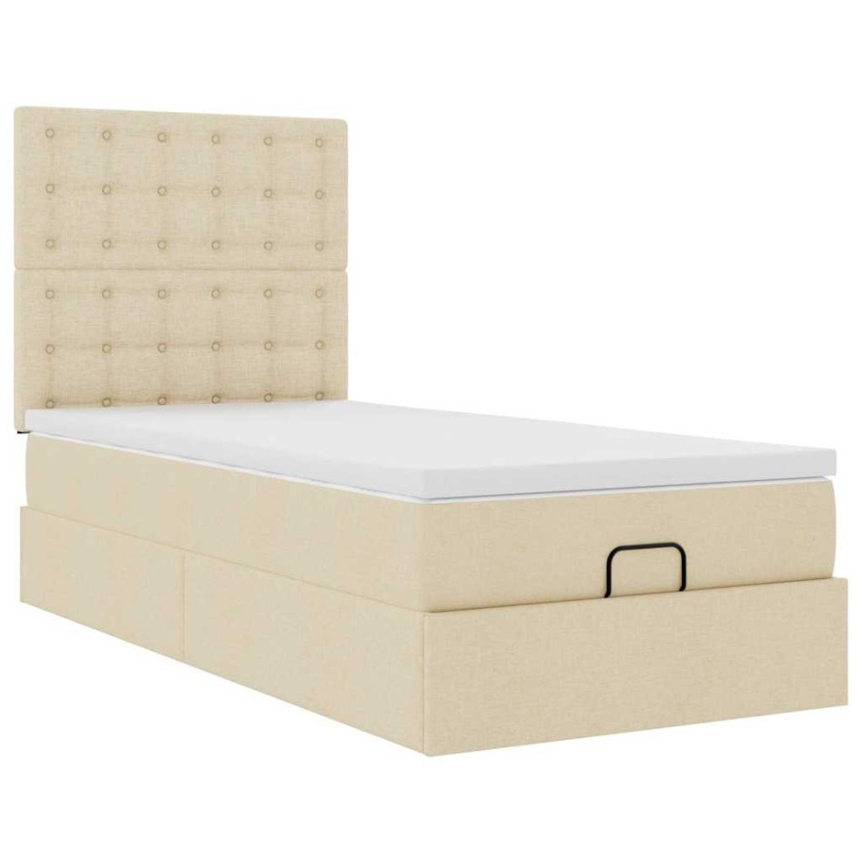 Estructura de cama otomana con colchón tela crema