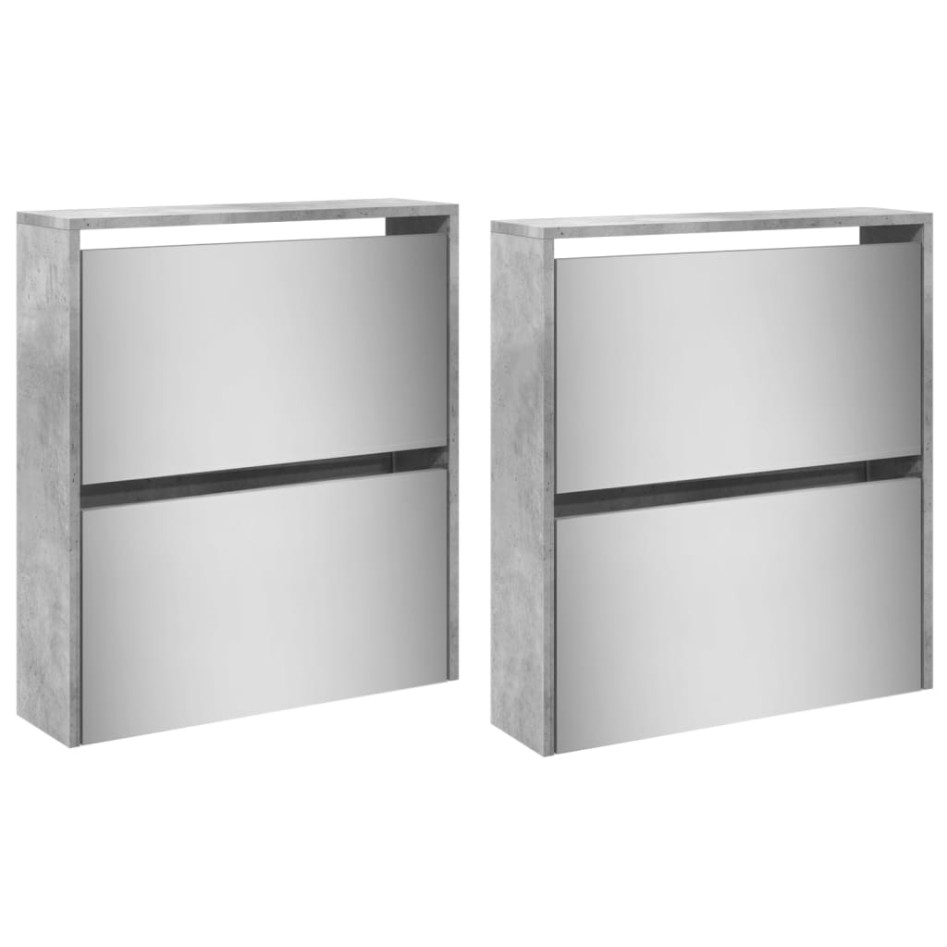 Mueble zapatero con espejo 4 niveles gris hormigón 63x17x134