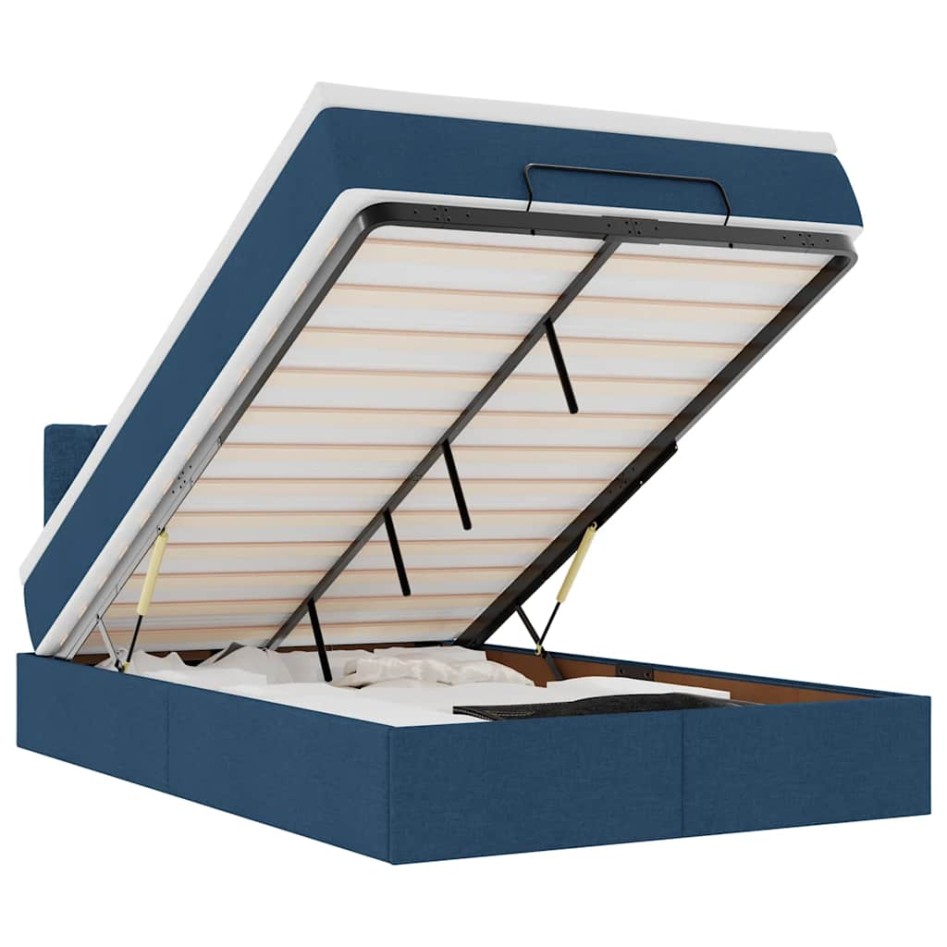 Cama otomana con colchón tela azul 120x200