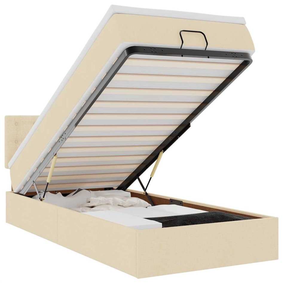 Cama otomana con colchón crema 90x200 cm
