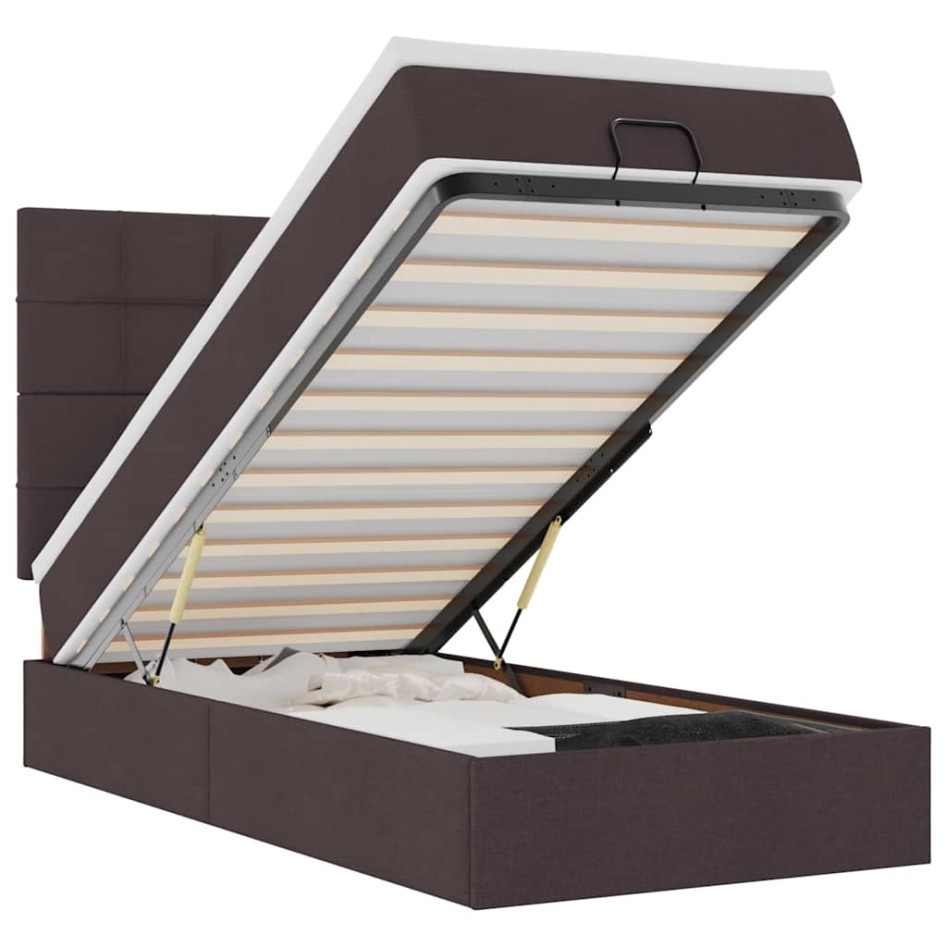 Estructura cama otomana colchón tela marrón oscuro 90x190