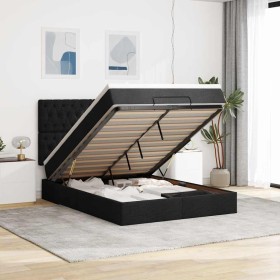 Estructura cama otomana colchón tela negra 140x190