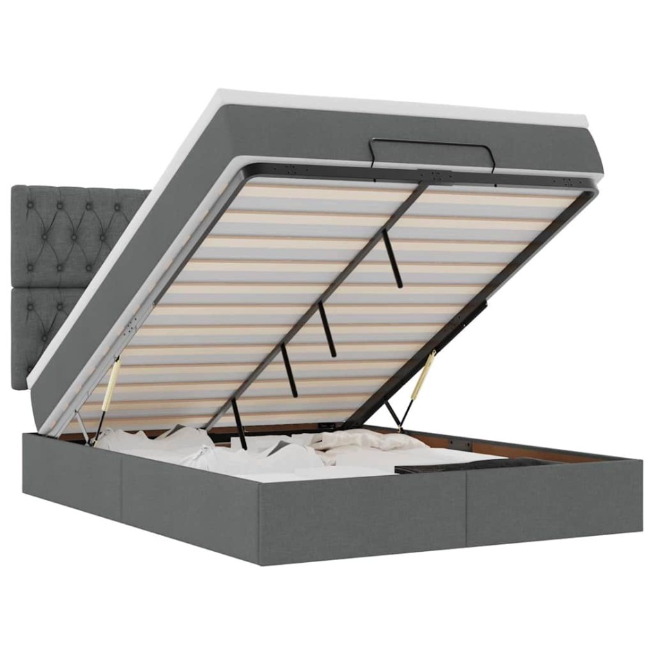 Estructura cama otomana colchón tela gris oscuro
