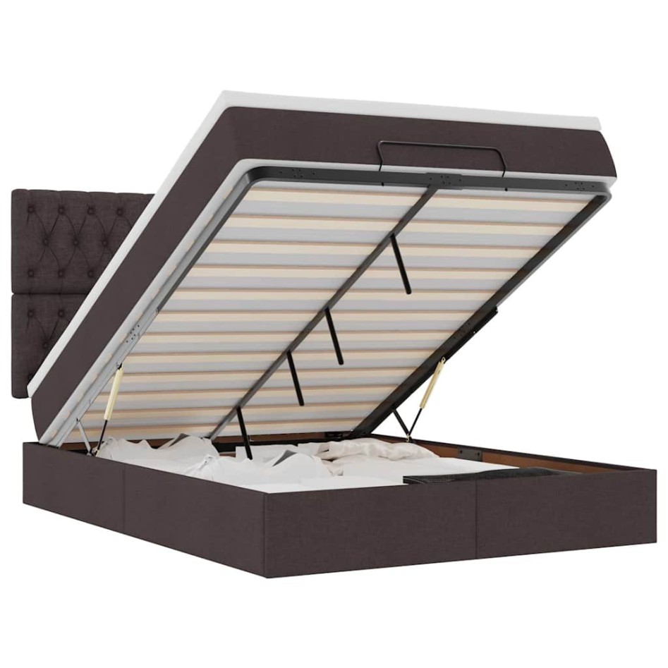 Estructura cama otomana colchón tela marrón oscuro
