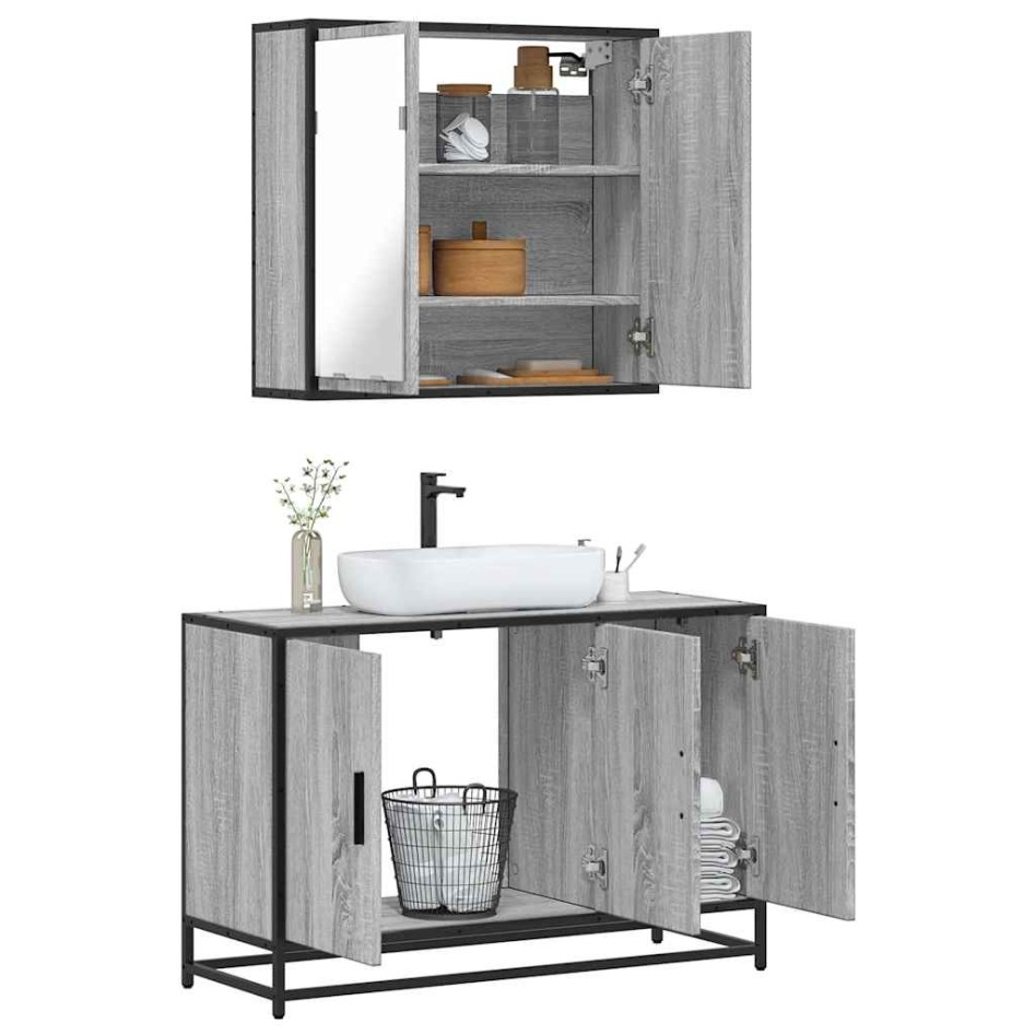 Set de muebles de baño 2 pzas madera contrachapada gris