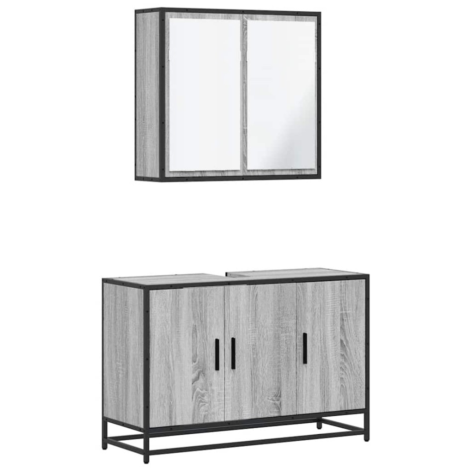 Set de muebles de baño 2 pzas madera contrachapada gris