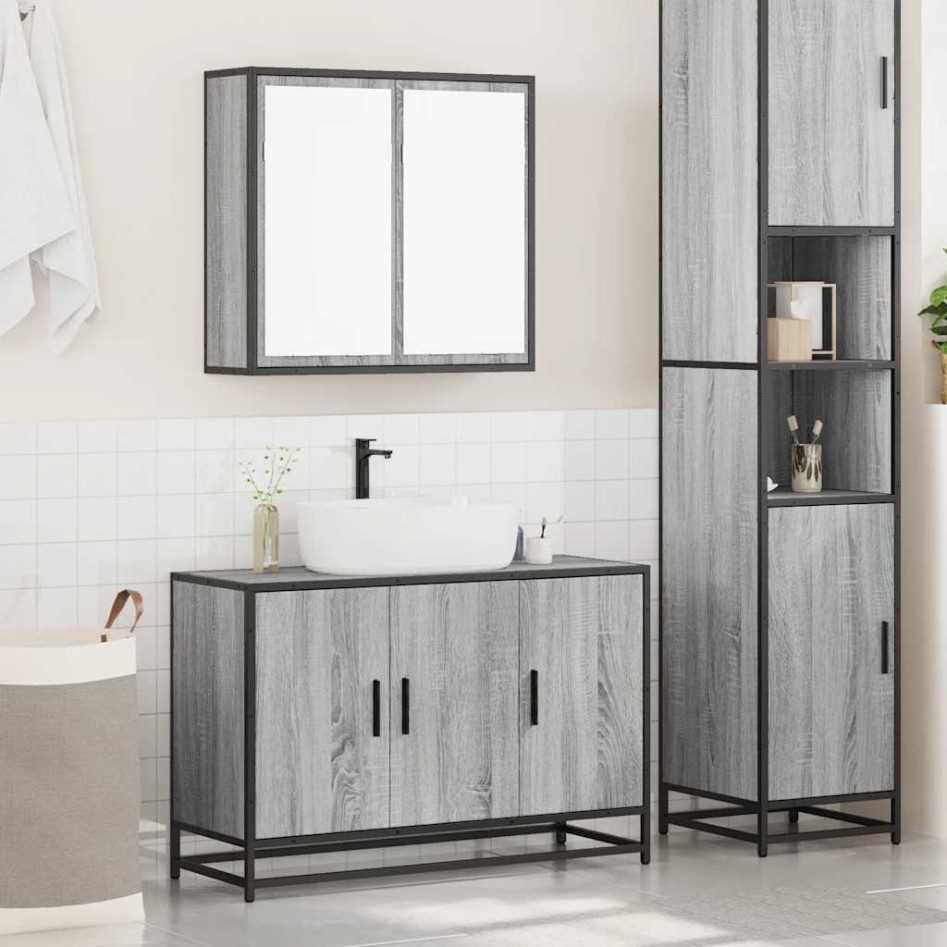 Set de muebles de baño 2 pzas madera contrachapada gris