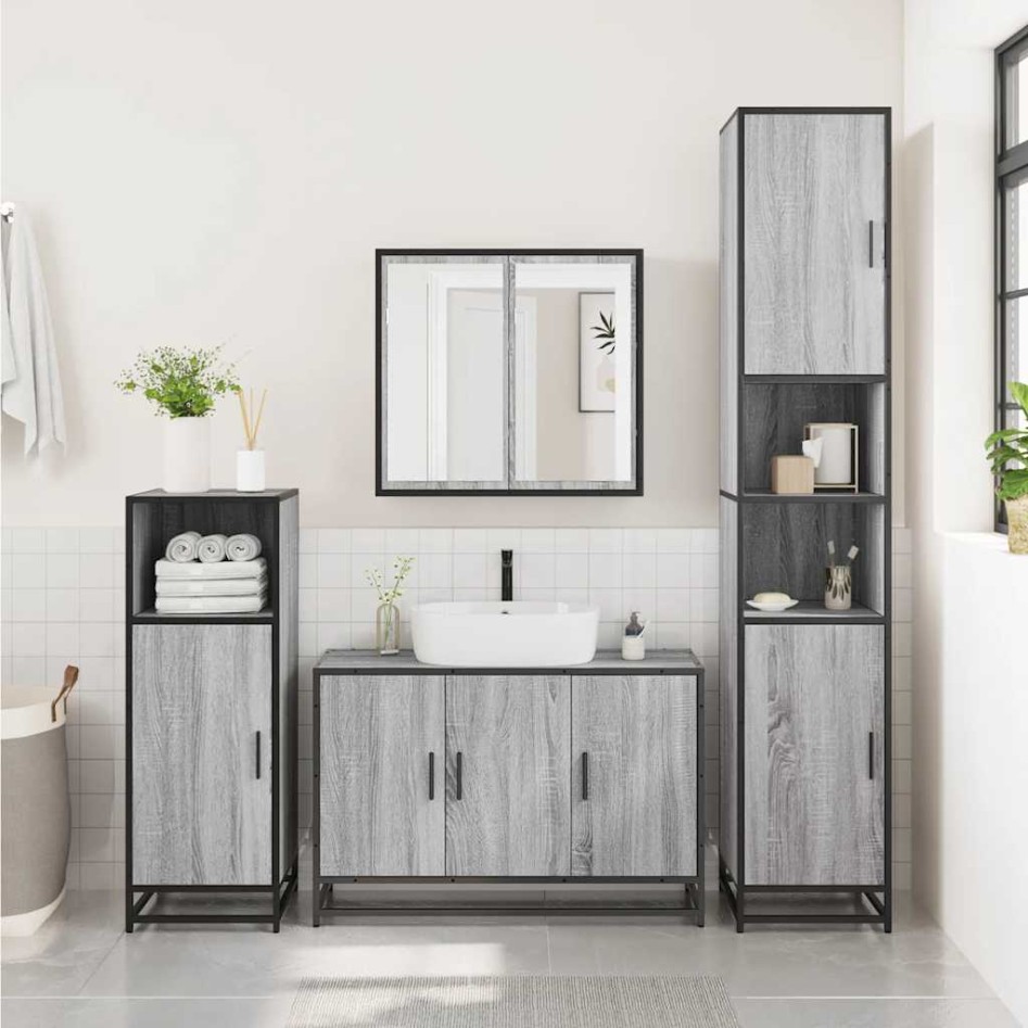 Set de muebles de baño 2 pzas madera contrachapada gris