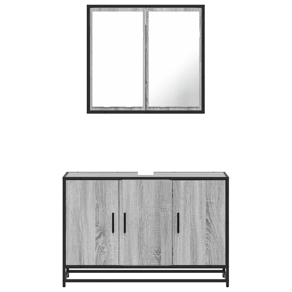 Set de muebles de baño 2 pzas madera contrachapada gris