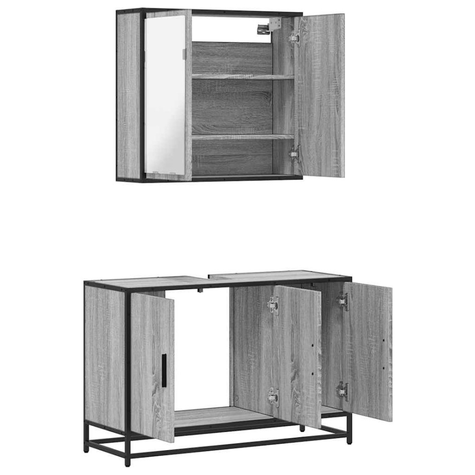 Set de muebles de baño 2 pzas madera contrachapada gris