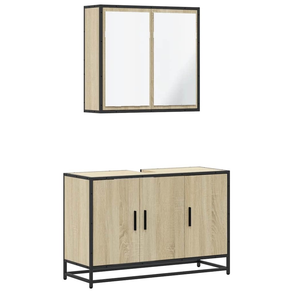 Set de muebles de baño 2 pzas madera contrachapada roble