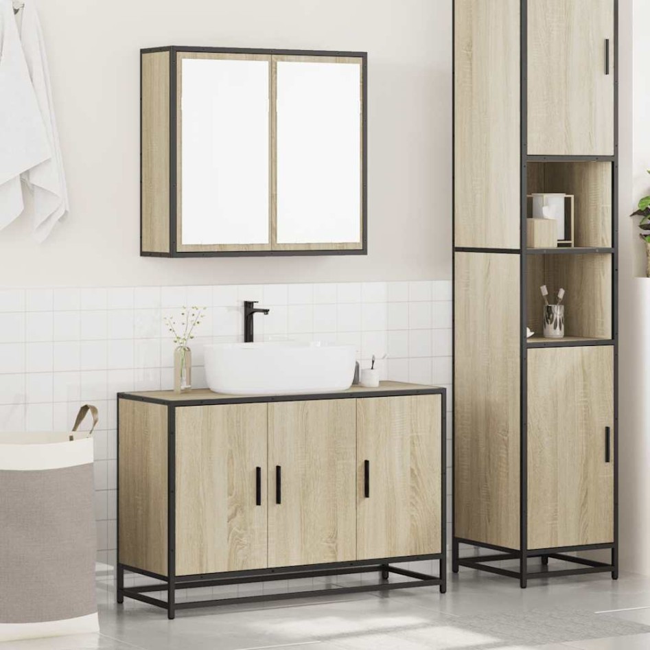 Set de muebles de baño 2 pzas madera contrachapada roble