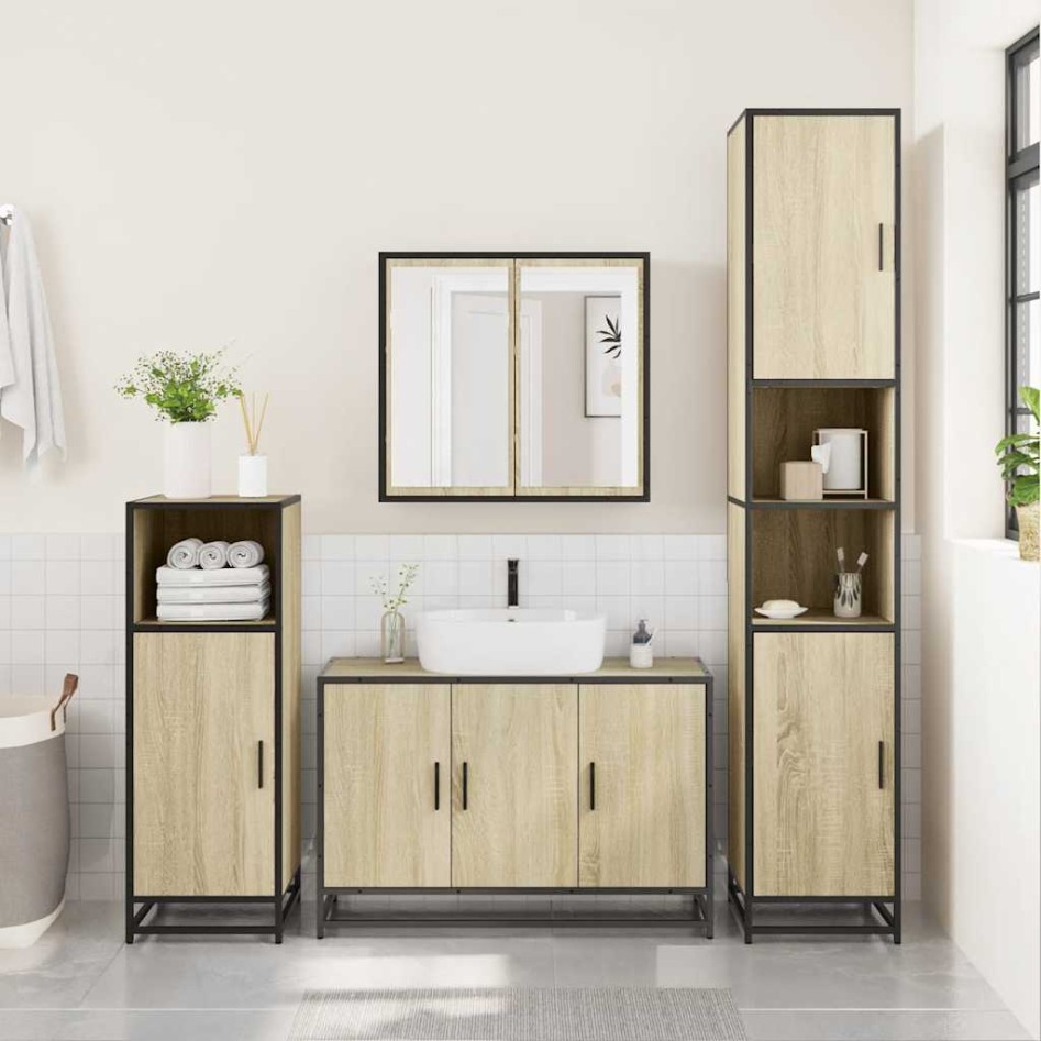 Set de muebles de baño 2 pzas madera contrachapada roble