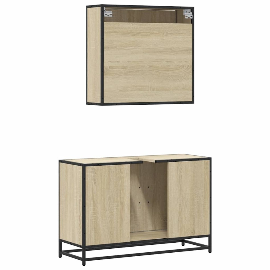 Set de muebles de baño 2 pzas madera contrachapada roble