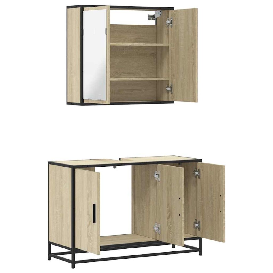 Set de muebles de baño 2 pzas madera contrachapada roble