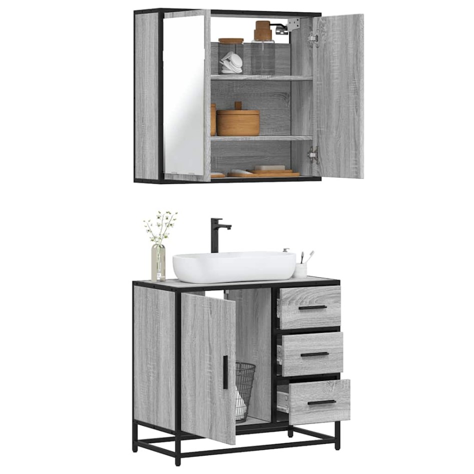 Set de muebles de baño 2 pzas madera contrachapada gris