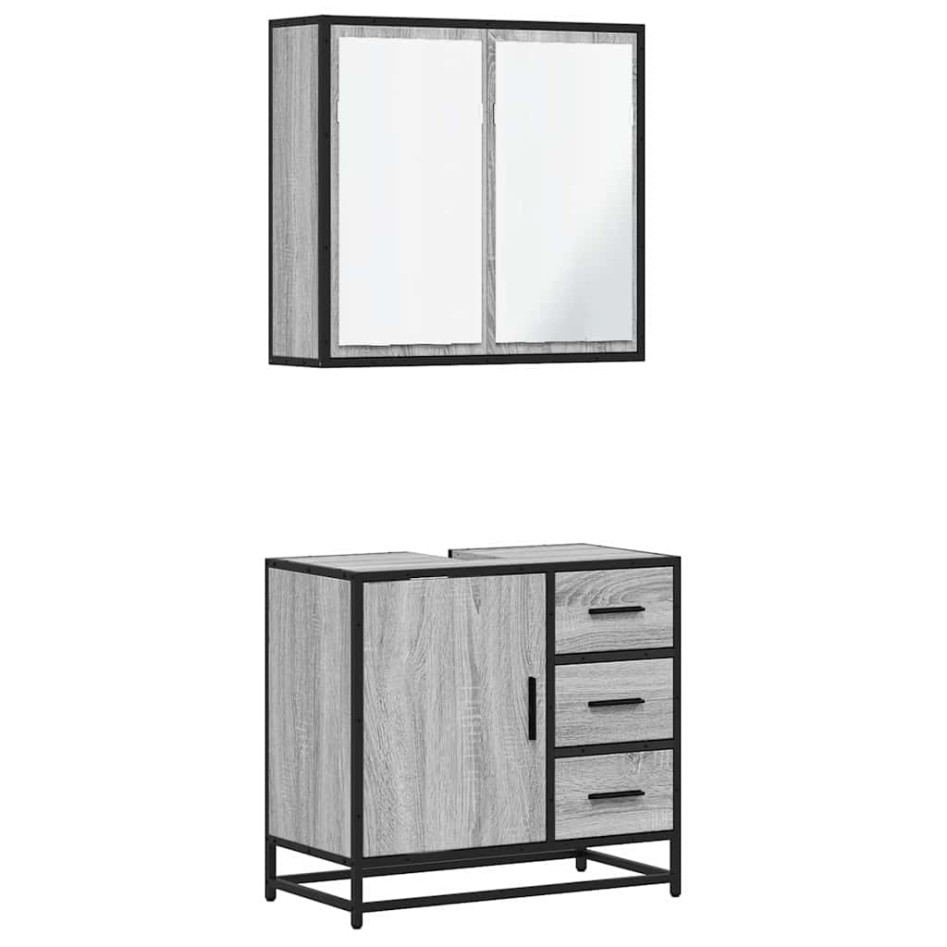 Set de muebles de baño 2 pzas madera contrachapada gris