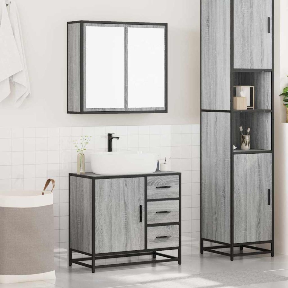 Set de muebles de baño 2 pzas madera contrachapada gris