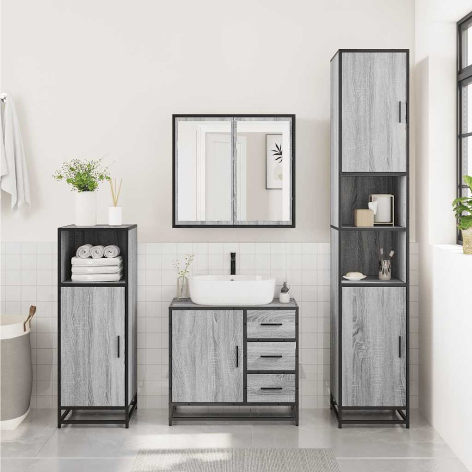 Set de muebles de baño 2 pzas madera contrachapada gris