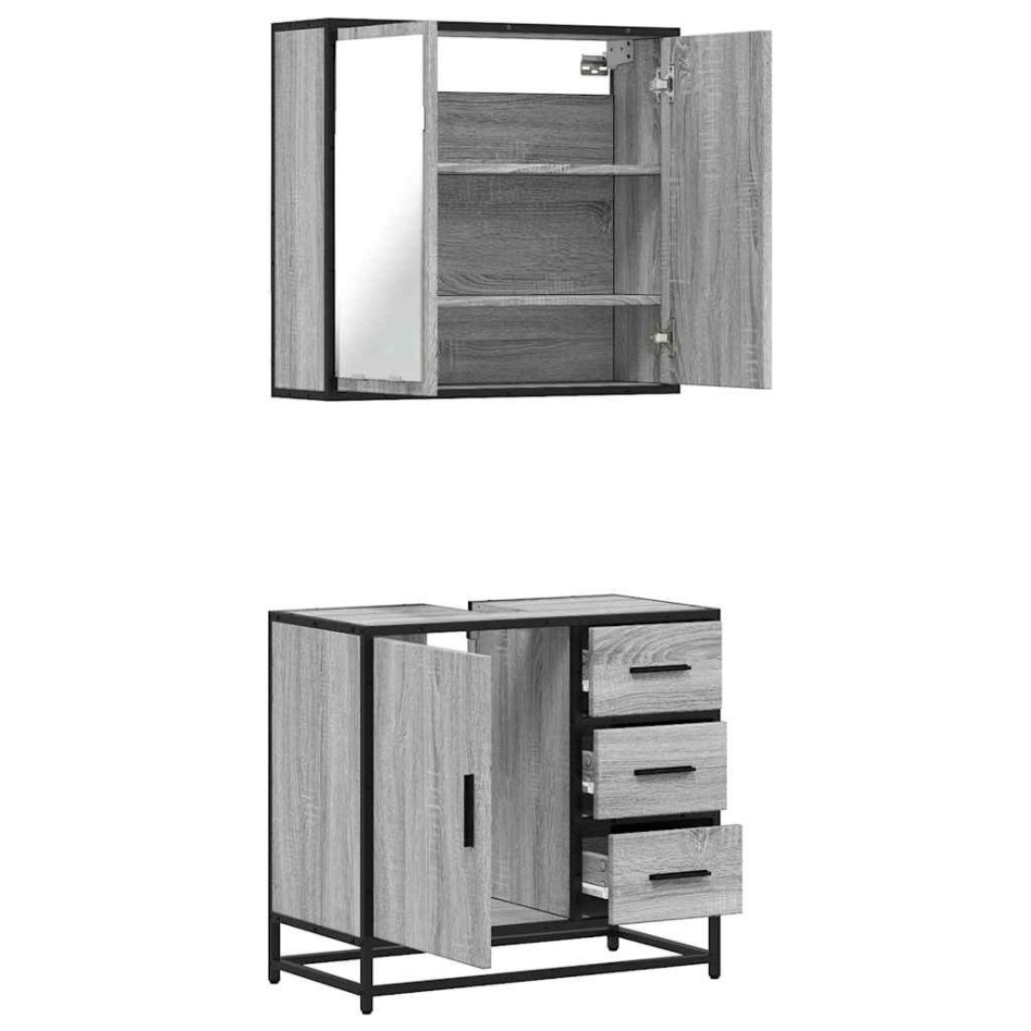 Set de muebles de baño 2 pzas madera contrachapada gris