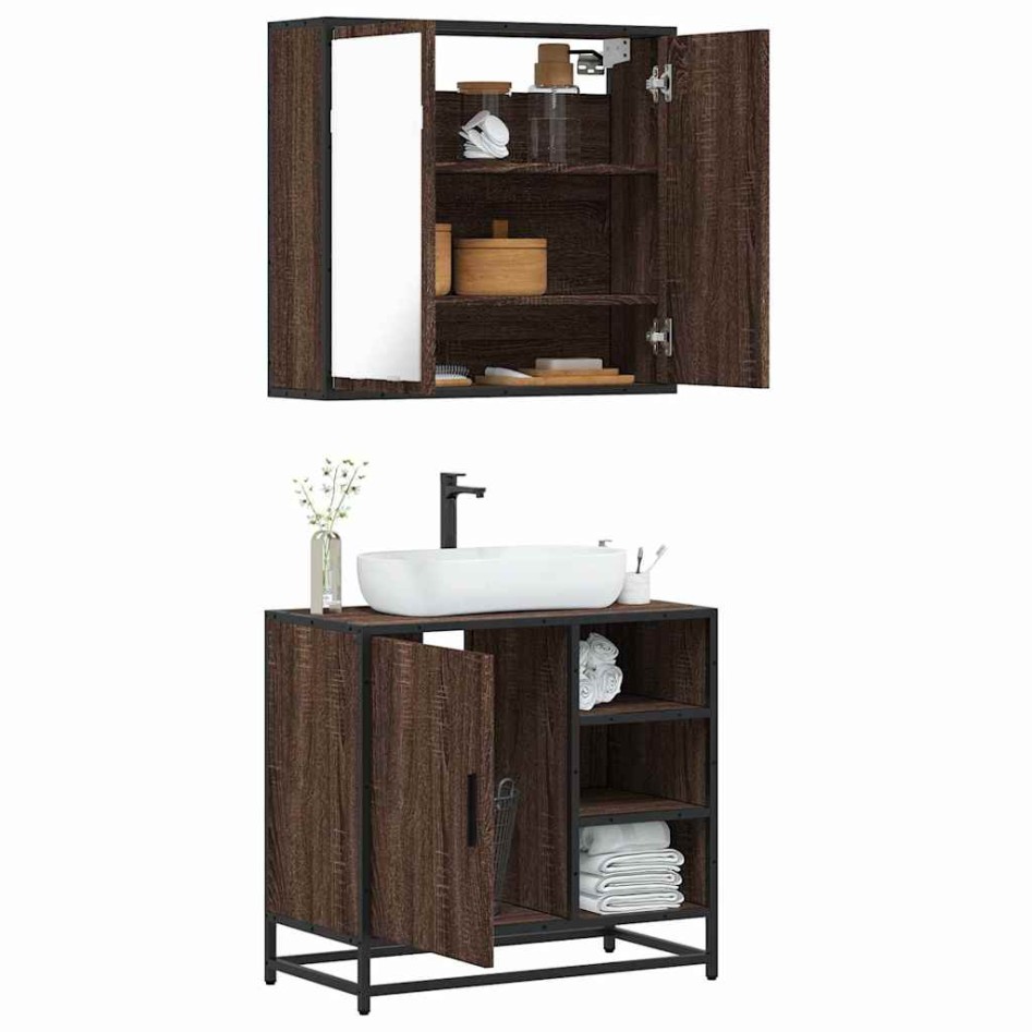Set de muebles baño 2 pzas madera contrachapada marrón