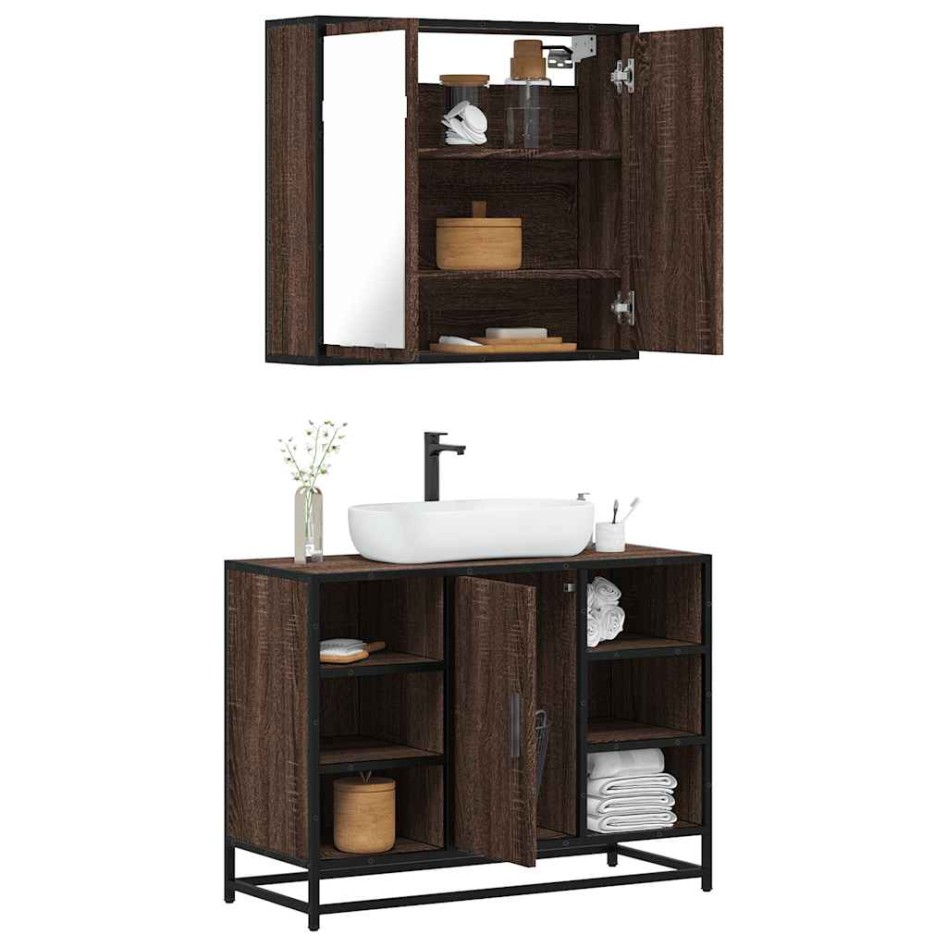 Set de muebles baño 2 pzas madera contrachapada marrón