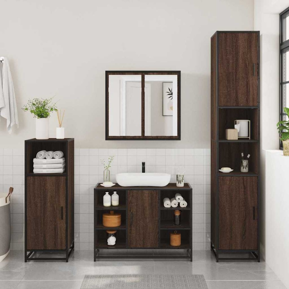 Set de muebles baño 2 pzas madera contrachapada marrón