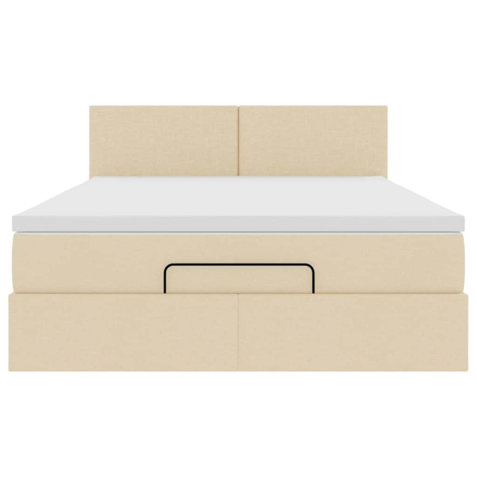 Cama otomana con colchón de tela color crema 140x200
