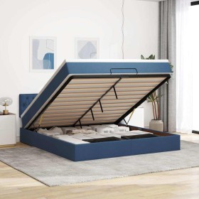 Estructura de cama otomana con colchón tela azul 160x200