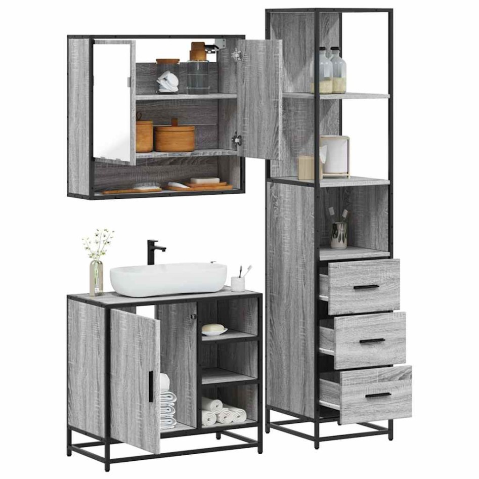 Set de muebles de baño 3 pzas madera contrachapada gris