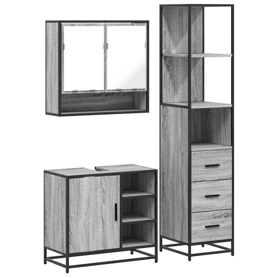 Set de muebles de baño 3 pzas madera contrachapada gris