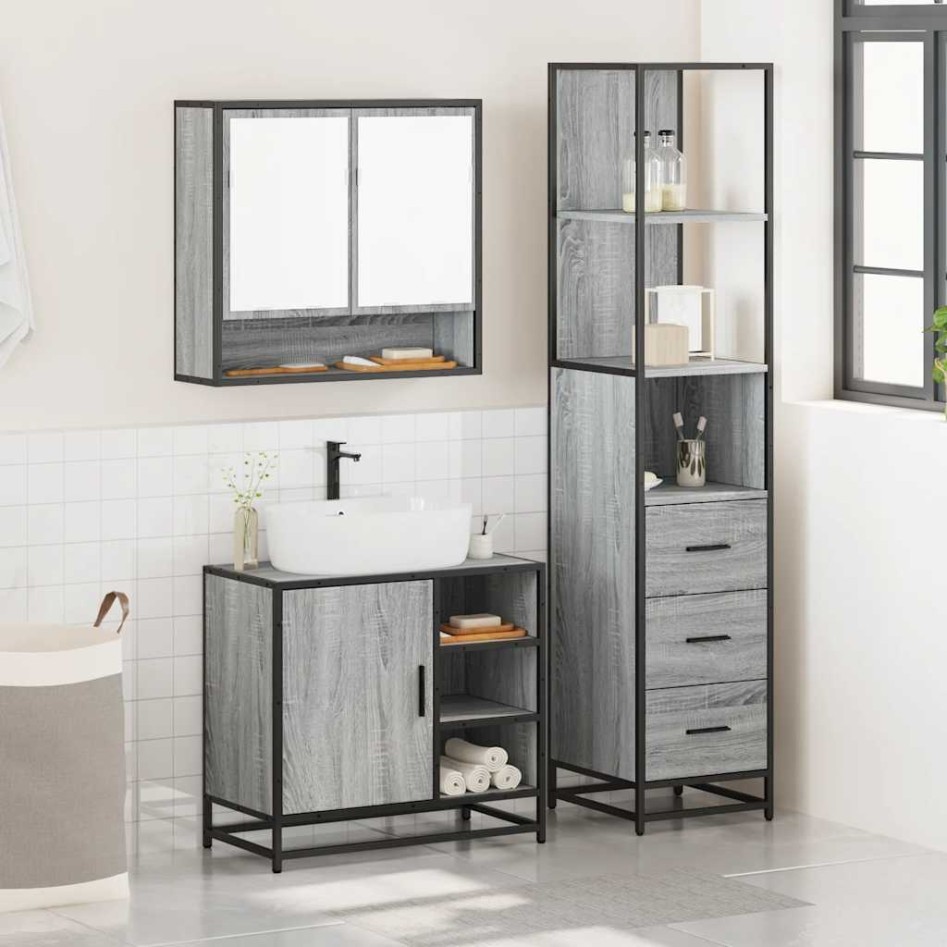 Set de muebles de baño 3 pzas madera contrachapada gris