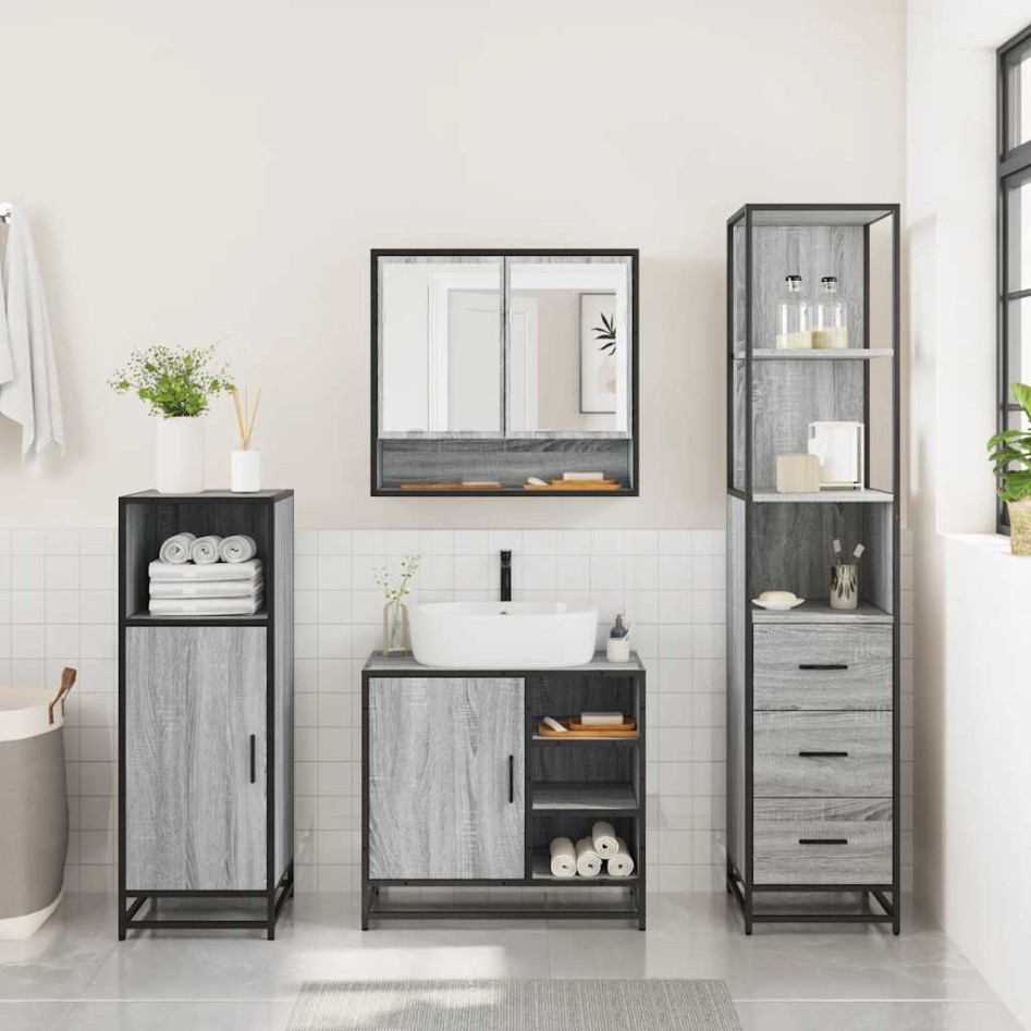 Set de muebles de baño 3 pzas madera contrachapada gris