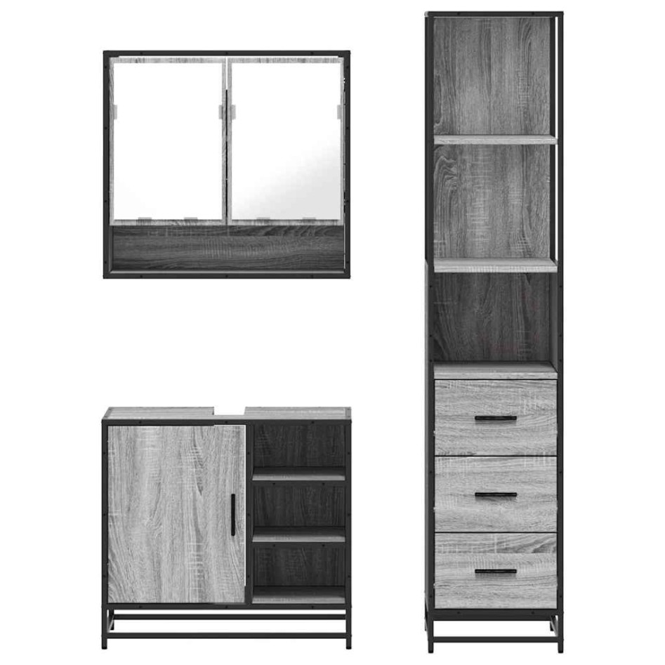 Set de muebles de baño 3 pzas madera contrachapada gris