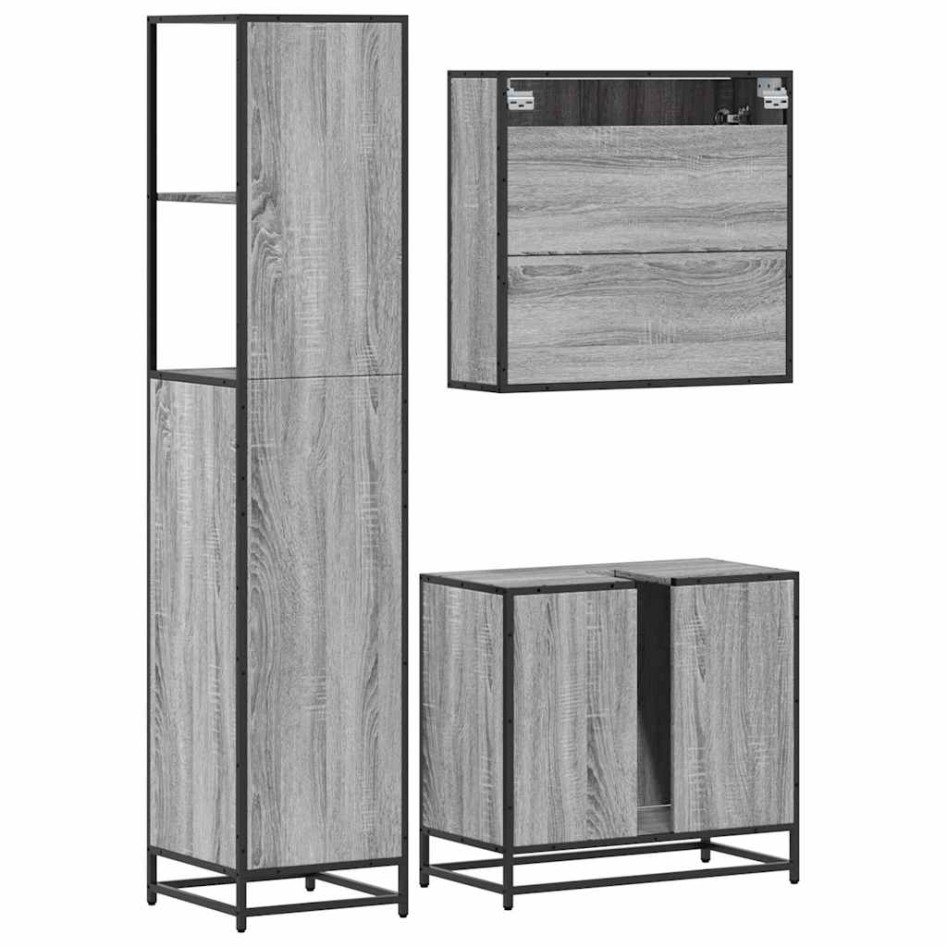 Set de muebles de baño 3 pzas madera contrachapada gris